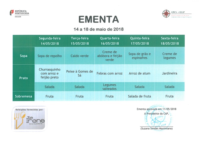 EMENTA DE 14 DE MAIO A 18 DE MAIO